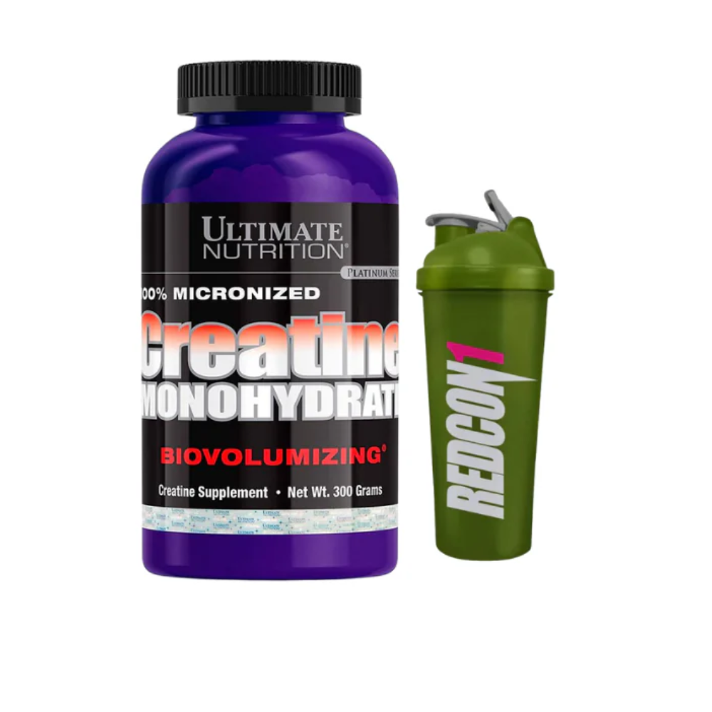 Creatina Monohidrato Ultimate Nutrition 300g envase frontal suplemento deportivo
